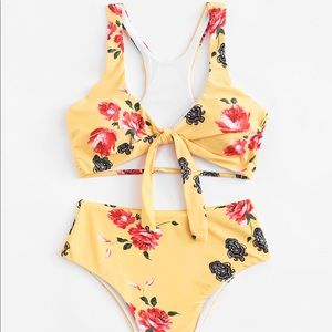 High waisted yellow swim suit